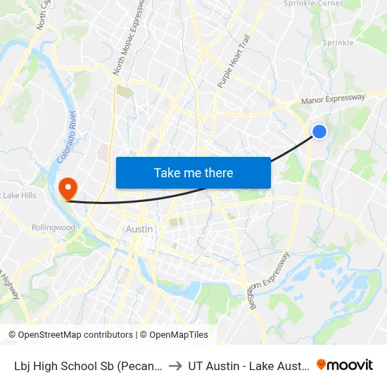 Lbj High School Sb (Pecan Brook/Uray) to UT Austin - Lake Austin Campus map
