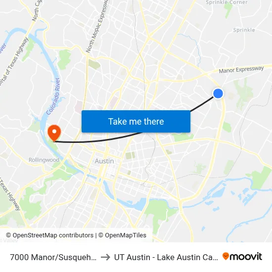 7000 Manor/Susquehanna to UT Austin - Lake Austin Campus map