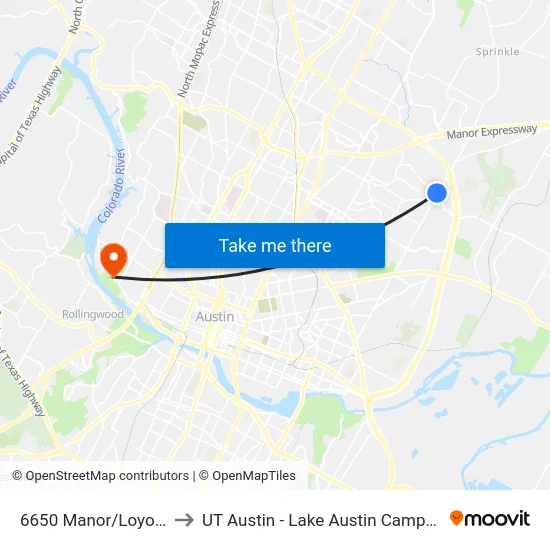 6650 Manor/Loyola to UT Austin - Lake Austin Campus map