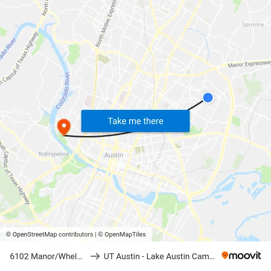 6102 Manor/Wheless to UT Austin - Lake Austin Campus map