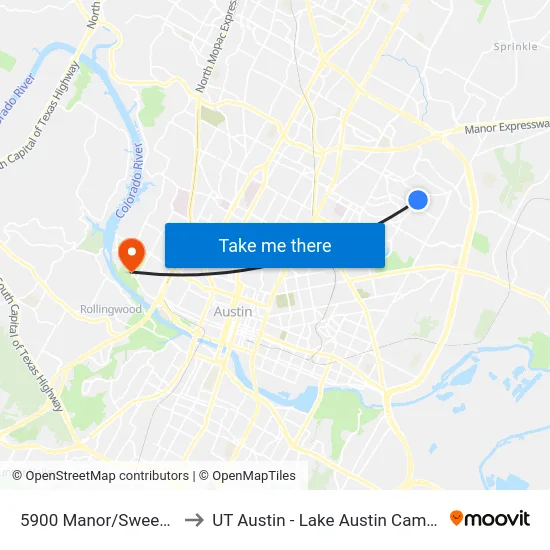 5900 Manor/Sweeney to UT Austin - Lake Austin Campus map