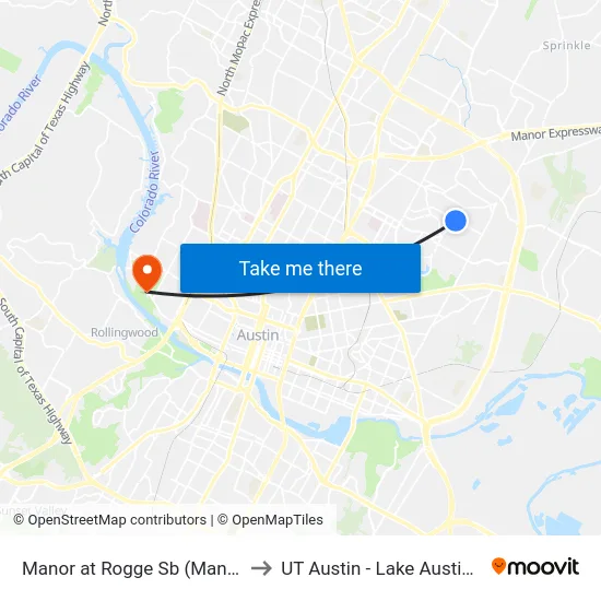 Manor at Rogge Sb (Manor/Rogge) to UT Austin - Lake Austin Campus map
