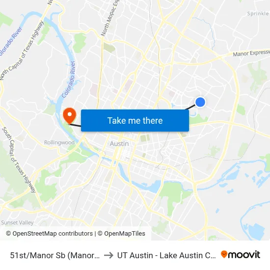 51st/Manor Sb (Manor/51st) to UT Austin - Lake Austin Campus map