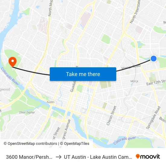 3600 Manor/Pershing to UT Austin - Lake Austin Campus map