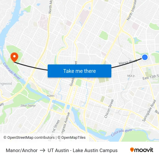 Manor/Anchor to UT Austin - Lake Austin Campus map