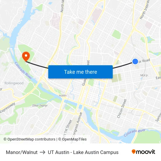 Manor/Walnut to UT Austin - Lake Austin Campus map