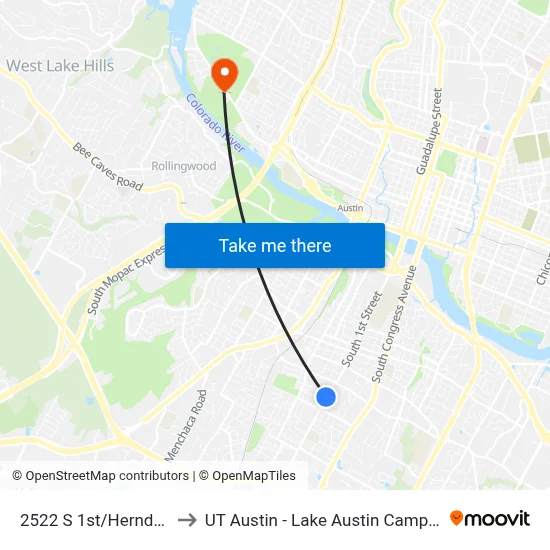 2522 S 1st/Herndon to UT Austin - Lake Austin Campus map
