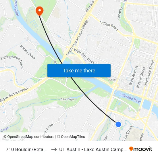 710 Bouldin/Retama to UT Austin - Lake Austin Campus map