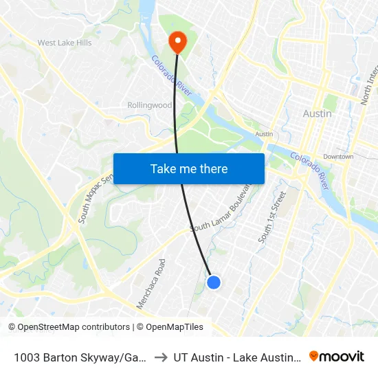 1003 Barton Skyway/Garden Villa to UT Austin - Lake Austin Campus map