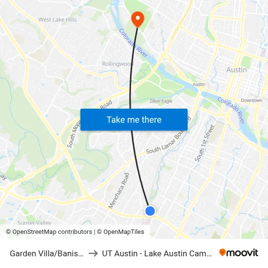 Garden Villa/Banister to UT Austin - Lake Austin Campus map