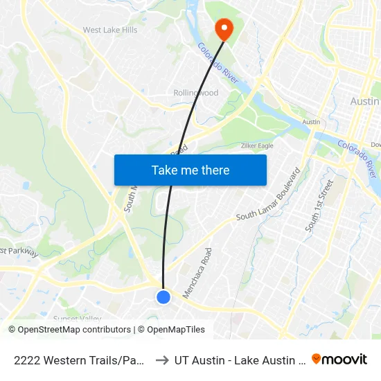 2222 Western Trails/Pack Saddle to UT Austin - Lake Austin Campus map