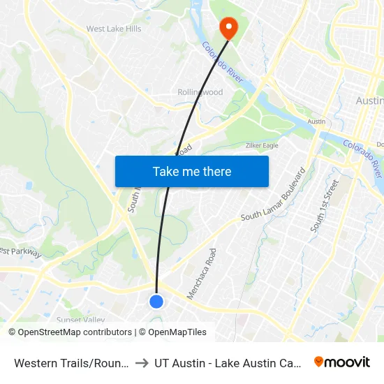 Western Trails/Roundup to UT Austin - Lake Austin Campus map