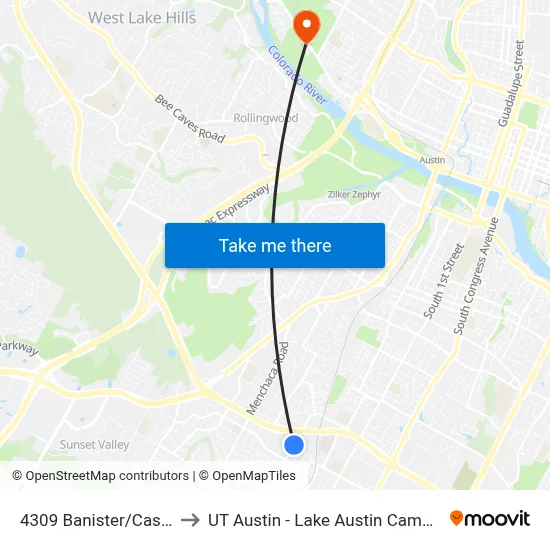 4309 Banister/Casey to UT Austin - Lake Austin Campus map
