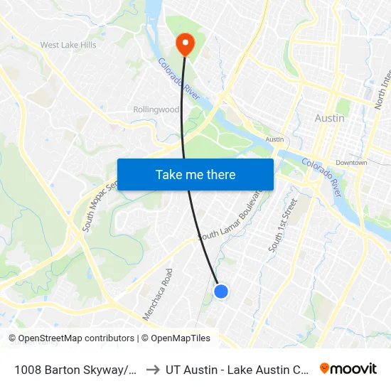 1008 Barton Skyway/Locke to UT Austin - Lake Austin Campus map