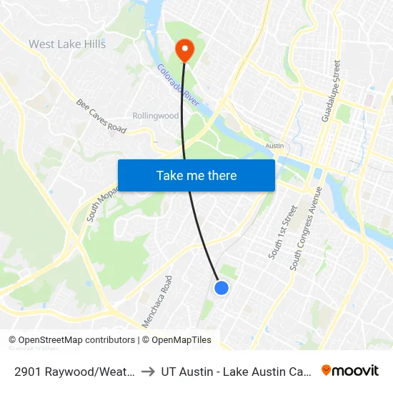 2901 Raywood/Weathers to UT Austin - Lake Austin Campus map