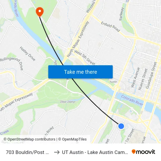 703 Bouldin/Post Oak to UT Austin - Lake Austin Campus map