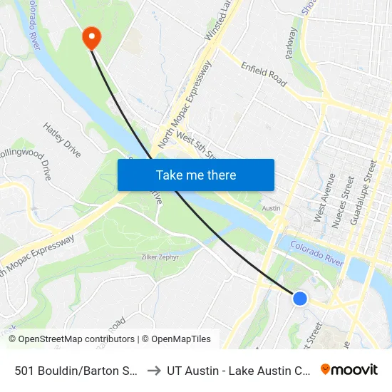 501 Bouldin/Barton Springs to UT Austin - Lake Austin Campus map
