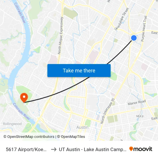 5617 Airport/Koenig to UT Austin - Lake Austin Campus map