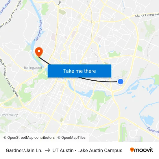 Gardner/Jain Ln. to UT Austin - Lake Austin Campus map