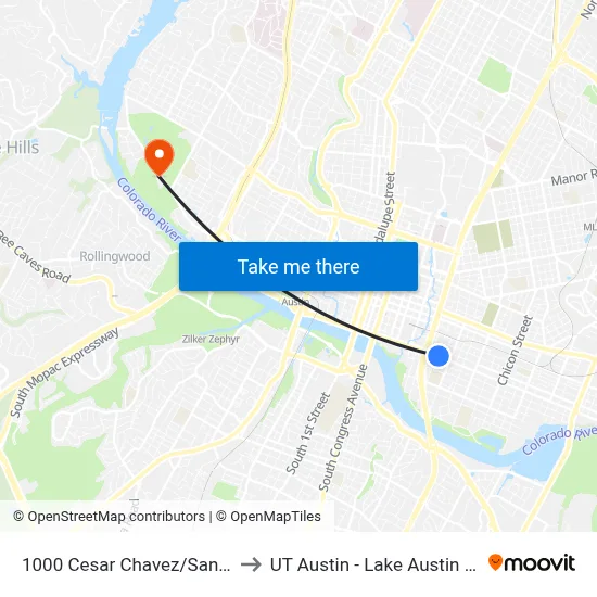 1000 Cesar Chavez/San Marcos to UT Austin - Lake Austin Campus map