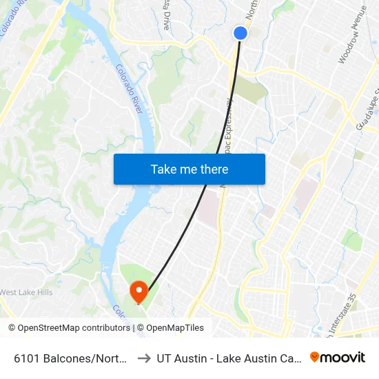 6101 Balcones/Northland to UT Austin - Lake Austin Campus map