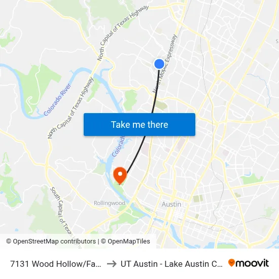 7131 Wood Hollow/Far West to UT Austin - Lake Austin Campus map