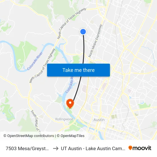 7503 Mesa/Greystone to UT Austin - Lake Austin Campus map