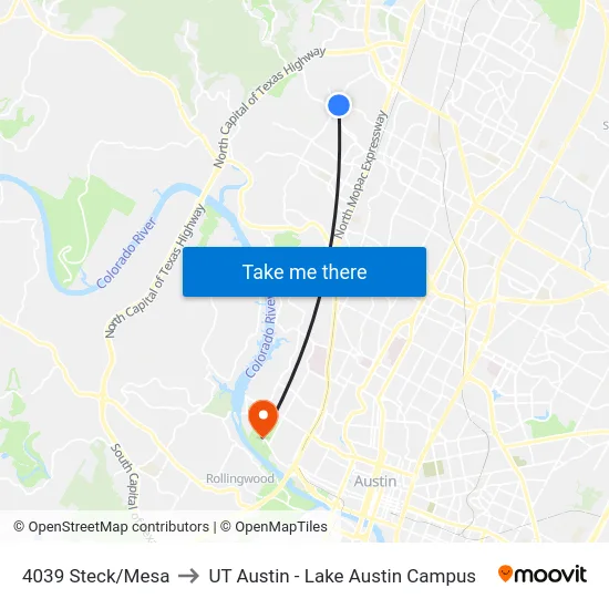 4039 Steck/Mesa to UT Austin - Lake Austin Campus map