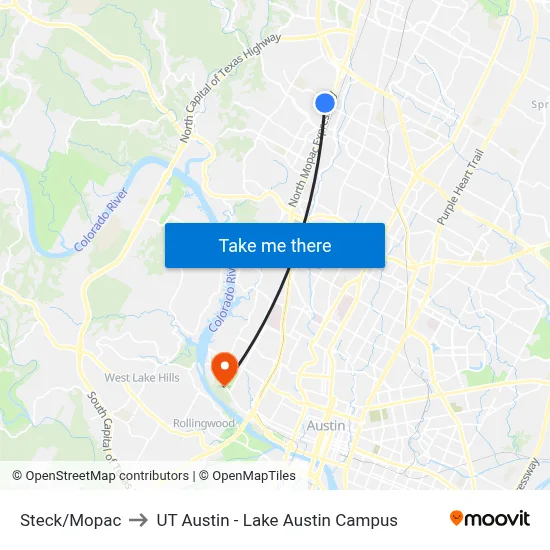 Steck/Mopac to UT Austin - Lake Austin Campus map