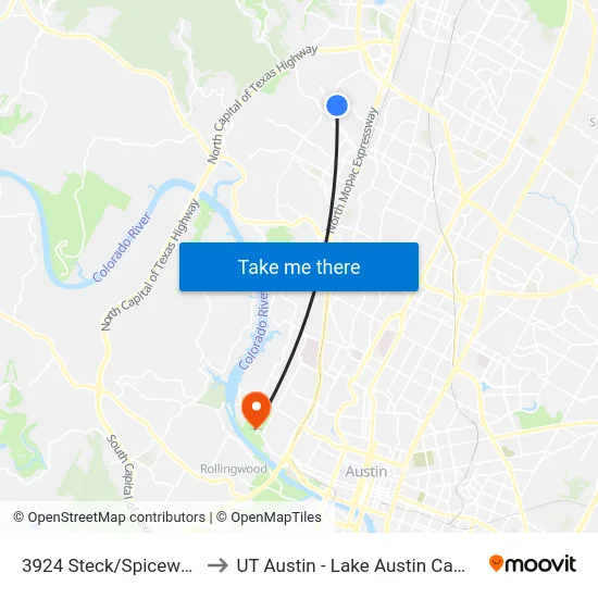 3924 Steck/Spicewood to UT Austin - Lake Austin Campus map