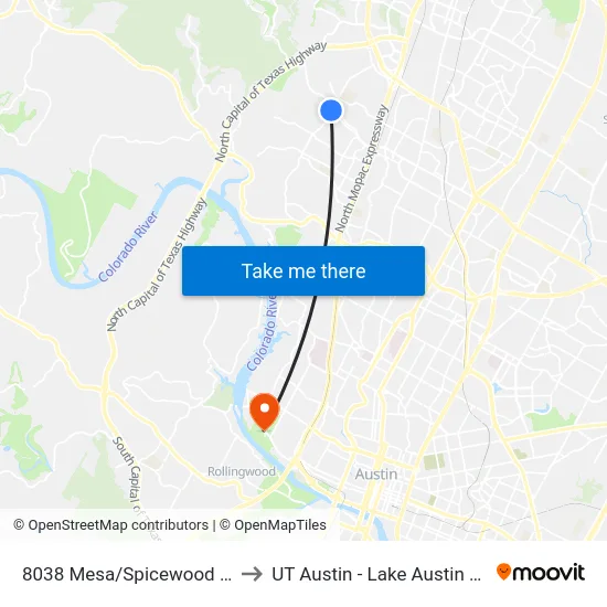 8038 Mesa/Spicewood Springs to UT Austin - Lake Austin Campus map