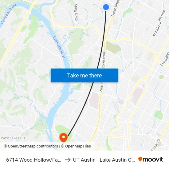 6714 Wood Hollow/Far West to UT Austin - Lake Austin Campus map