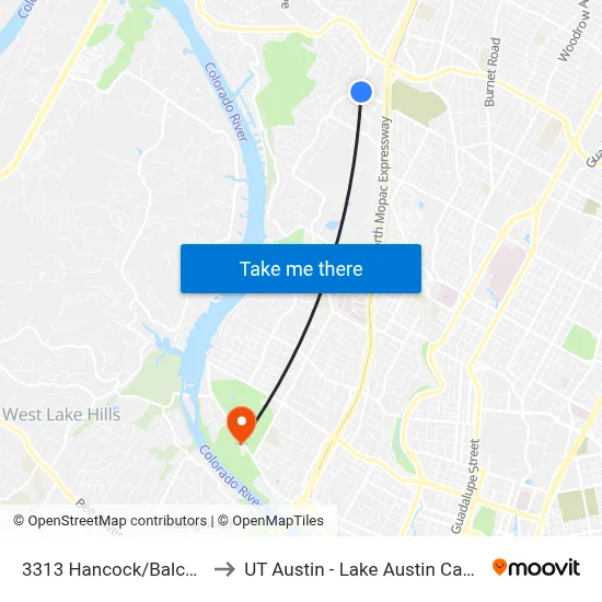 3313 Hancock/Balcones to UT Austin - Lake Austin Campus map