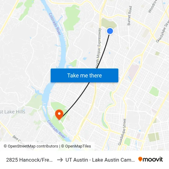 2825 Hancock/Fresco to UT Austin - Lake Austin Campus map