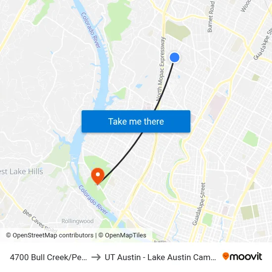 4700 Bull Creek/Perry to UT Austin - Lake Austin Campus map
