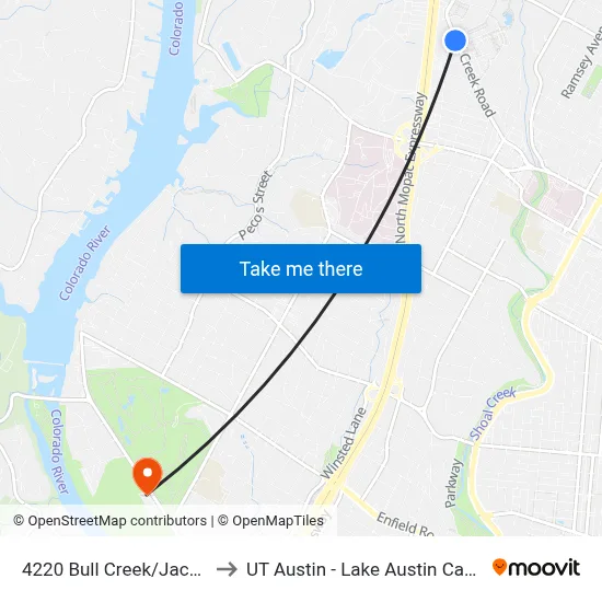 4220 Bull Creek/Jackson to UT Austin - Lake Austin Campus map