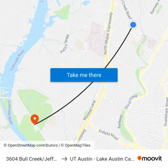 3604 Bull Creek/Jefferson to UT Austin - Lake Austin Campus map