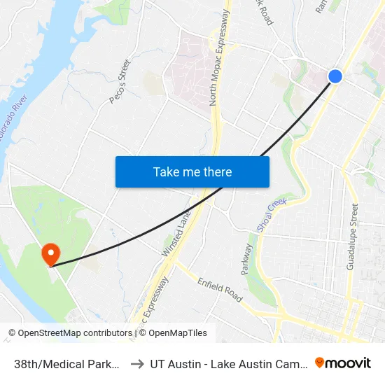 38th/Medical Parkway to UT Austin - Lake Austin Campus map