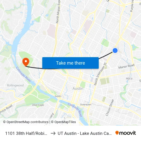 1101 38th Half/Robinson to UT Austin - Lake Austin Campus map