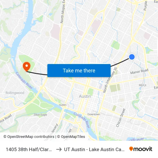 1405 38th Half/Clarkson to UT Austin - Lake Austin Campus map