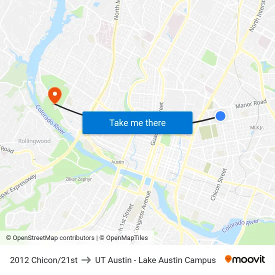 2012 Chicon/21st to UT Austin - Lake Austin Campus map