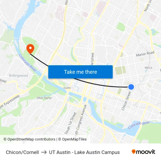 Chicon/Cornell to UT Austin - Lake Austin Campus map