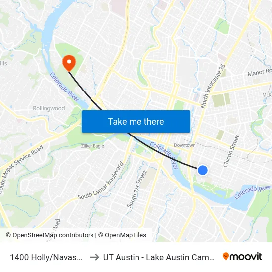 1400 Holly/Navasota to UT Austin - Lake Austin Campus map