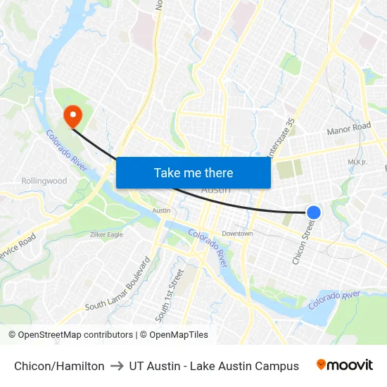 Chicon/Hamilton to UT Austin - Lake Austin Campus map