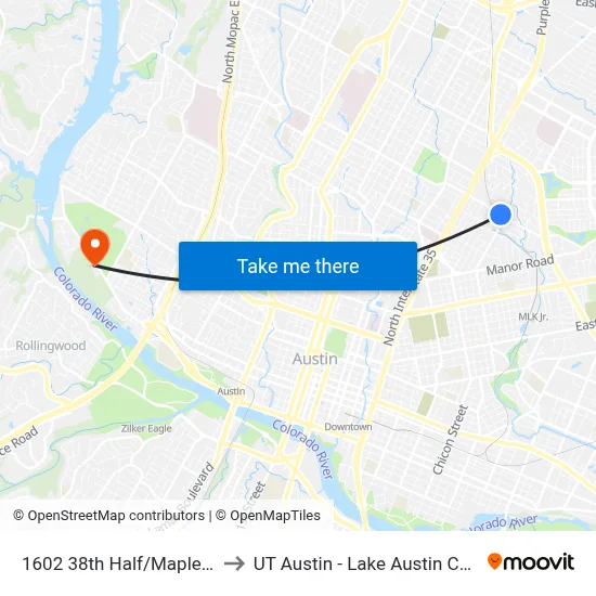 1602 38th Half/Maplewood to UT Austin - Lake Austin Campus map