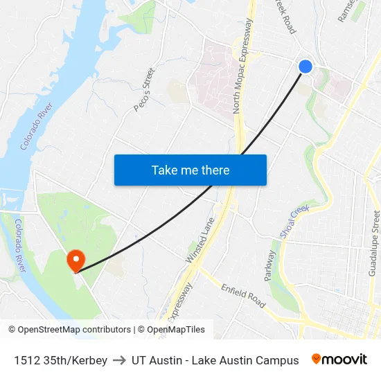 1512 35th/Kerbey to UT Austin - Lake Austin Campus map