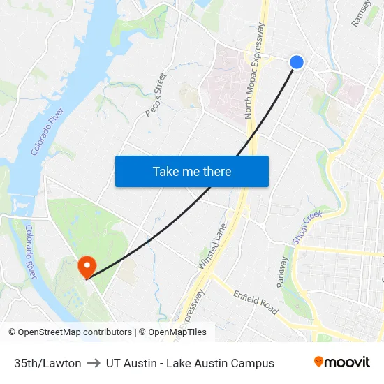 35th/Lawton to UT Austin - Lake Austin Campus map