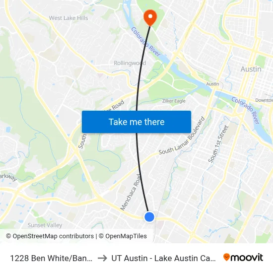 1228 Ben White/Banister to UT Austin - Lake Austin Campus map