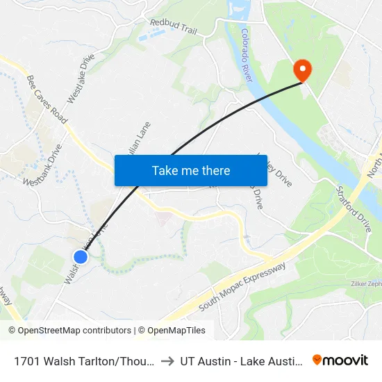 1701 Walsh Tarlton/Thousand Oaks to UT Austin - Lake Austin Campus map