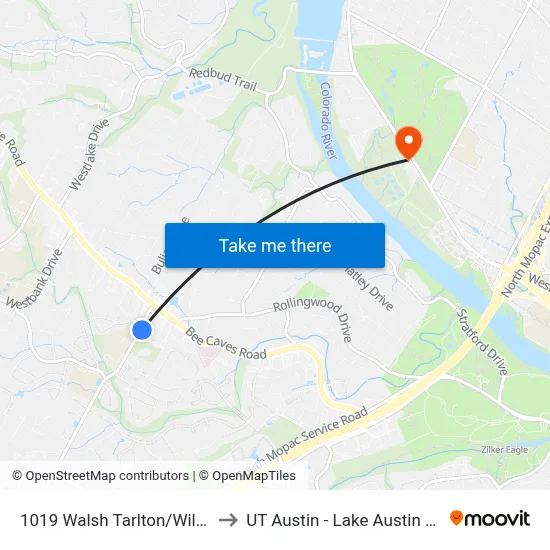 1019 Walsh Tarlton/Wilderness to UT Austin - Lake Austin Campus map